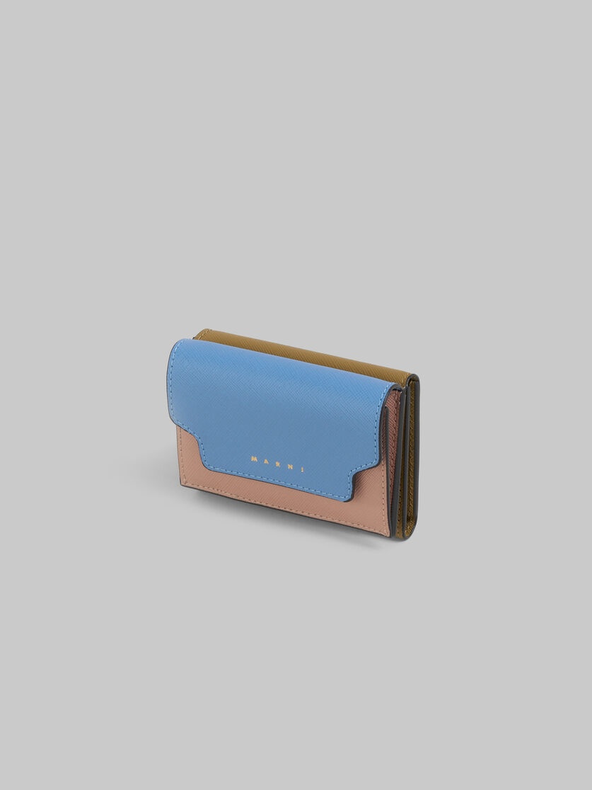 TRIFOLD WALLET IN LIGHT BLUE, ANTIQUE PINK AND GREEN SAFFIANO LEATHER - 4