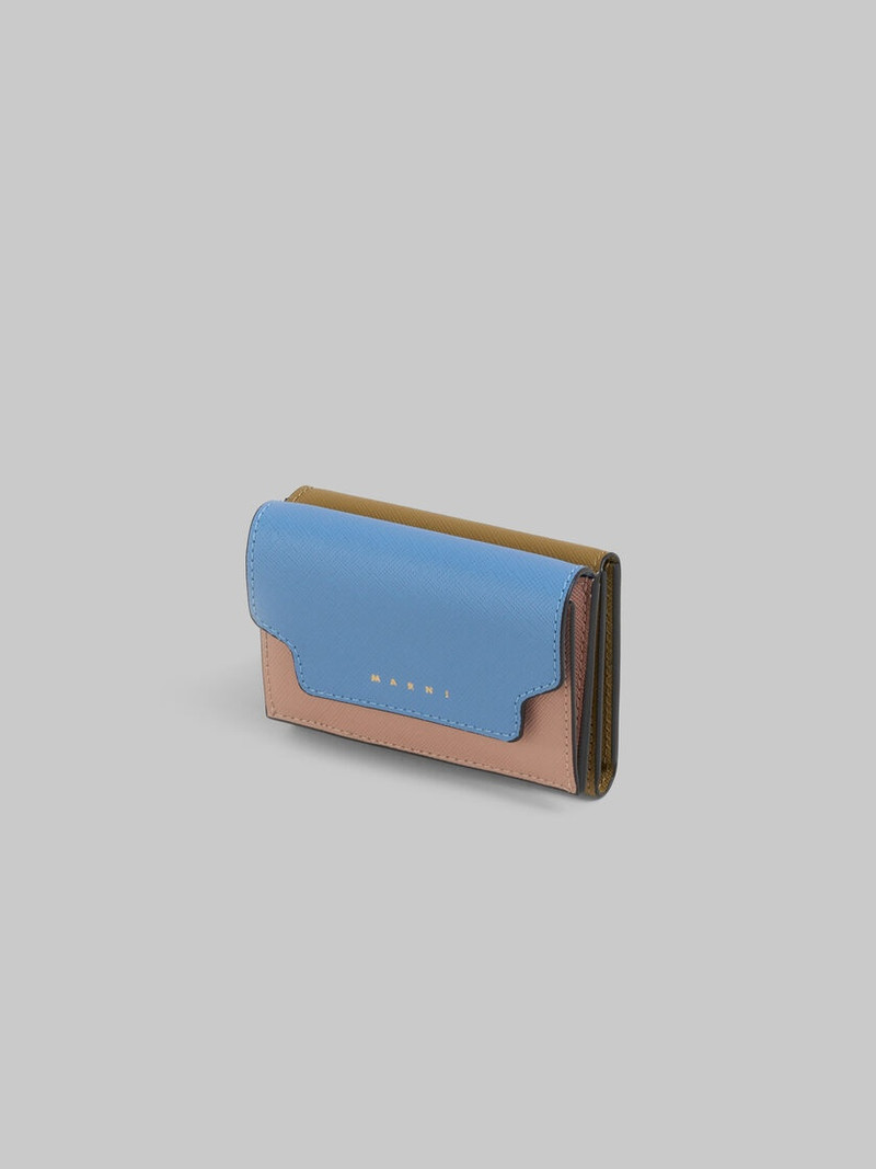 Marni TRIFOLD WALLET IN LIGHT BLUE, ANTIQUE PINK AND GREEN SAFFIANO LEATHER outlook