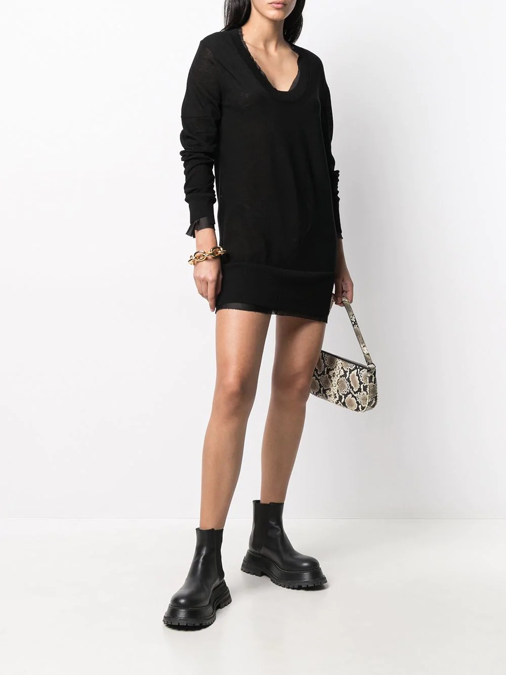 chiffon-trimmed sweater dress - 2