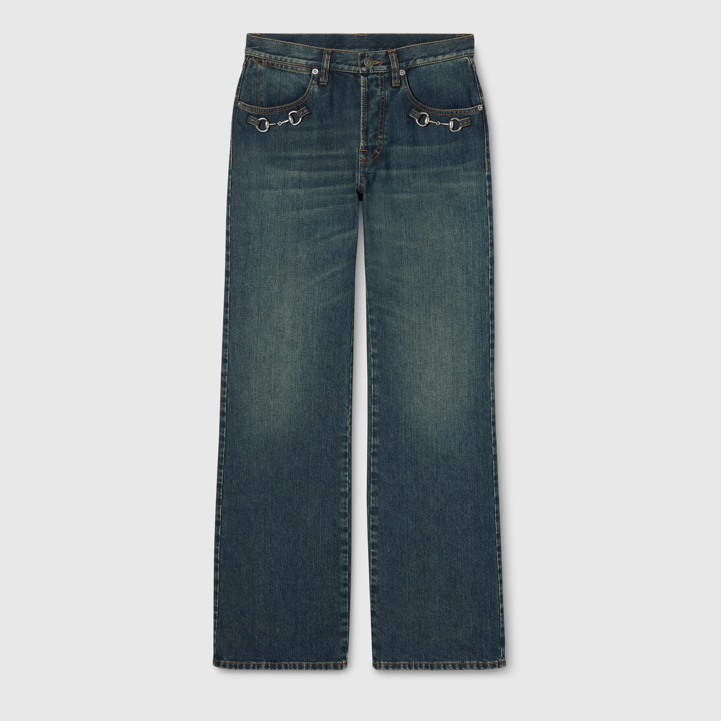 Cotton denim pants with Horsebit - 1