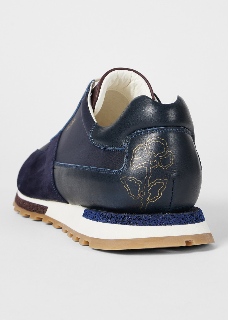 Navy Blue 'Velo' Mixed Retro Trainers 4