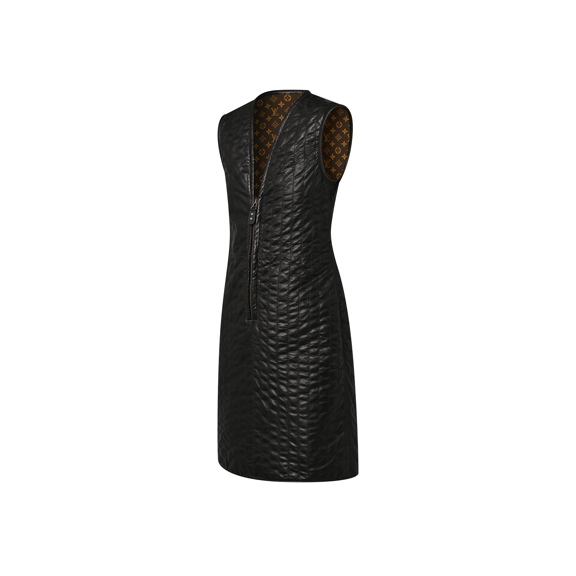 Pinstripe Leather Fitted Dress - 2