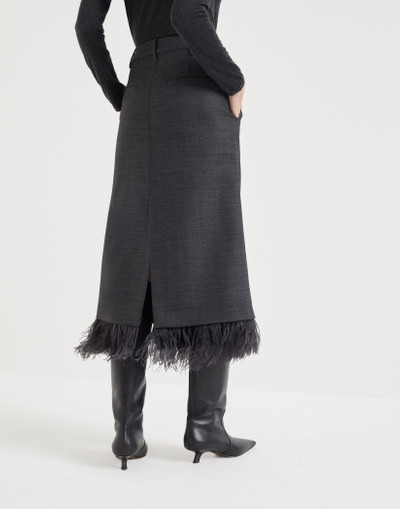 Brunello Cucinelli Virgin wool chevron sartorial column skirt with detachable dazzling feather insert and monili outlook