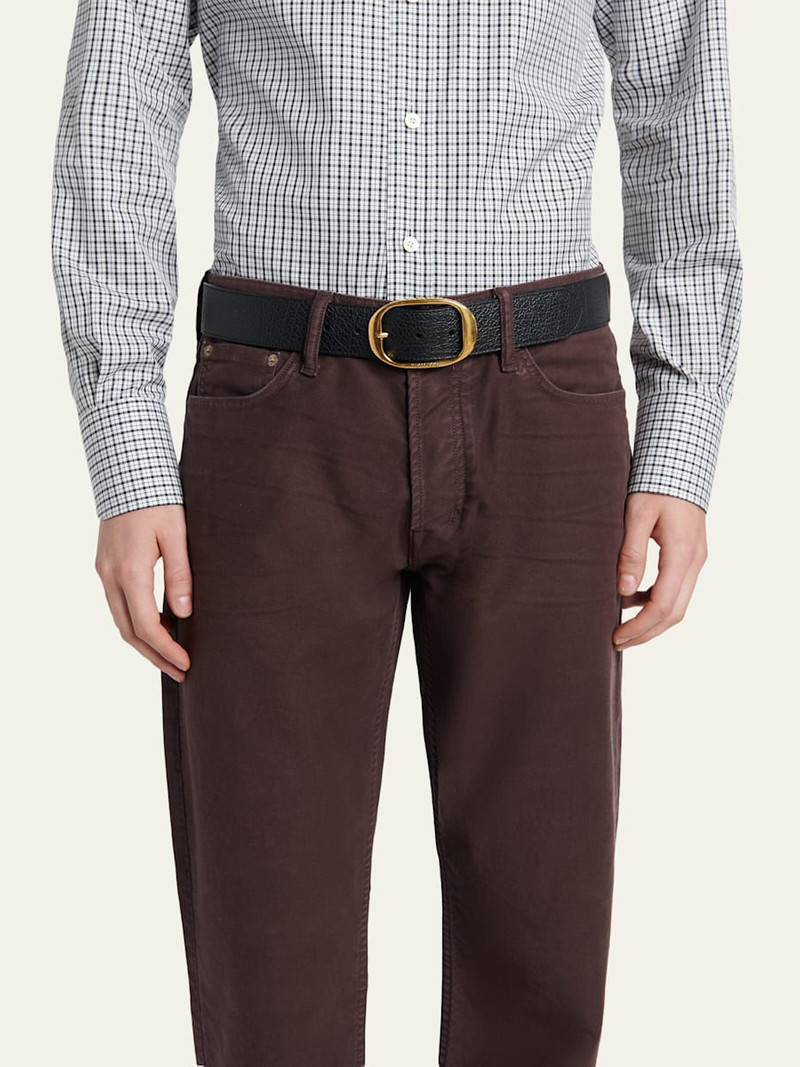 TOM FORD Men's Grained Leather Oval-Buckle Belt outlook