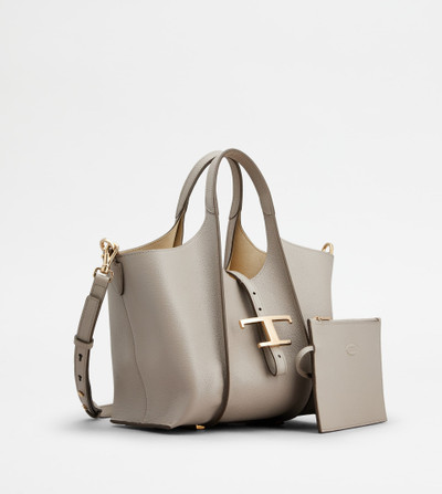 Tod's T TIMELESS SHOPPING BAG IN LEATHER MINI - GREY outlook