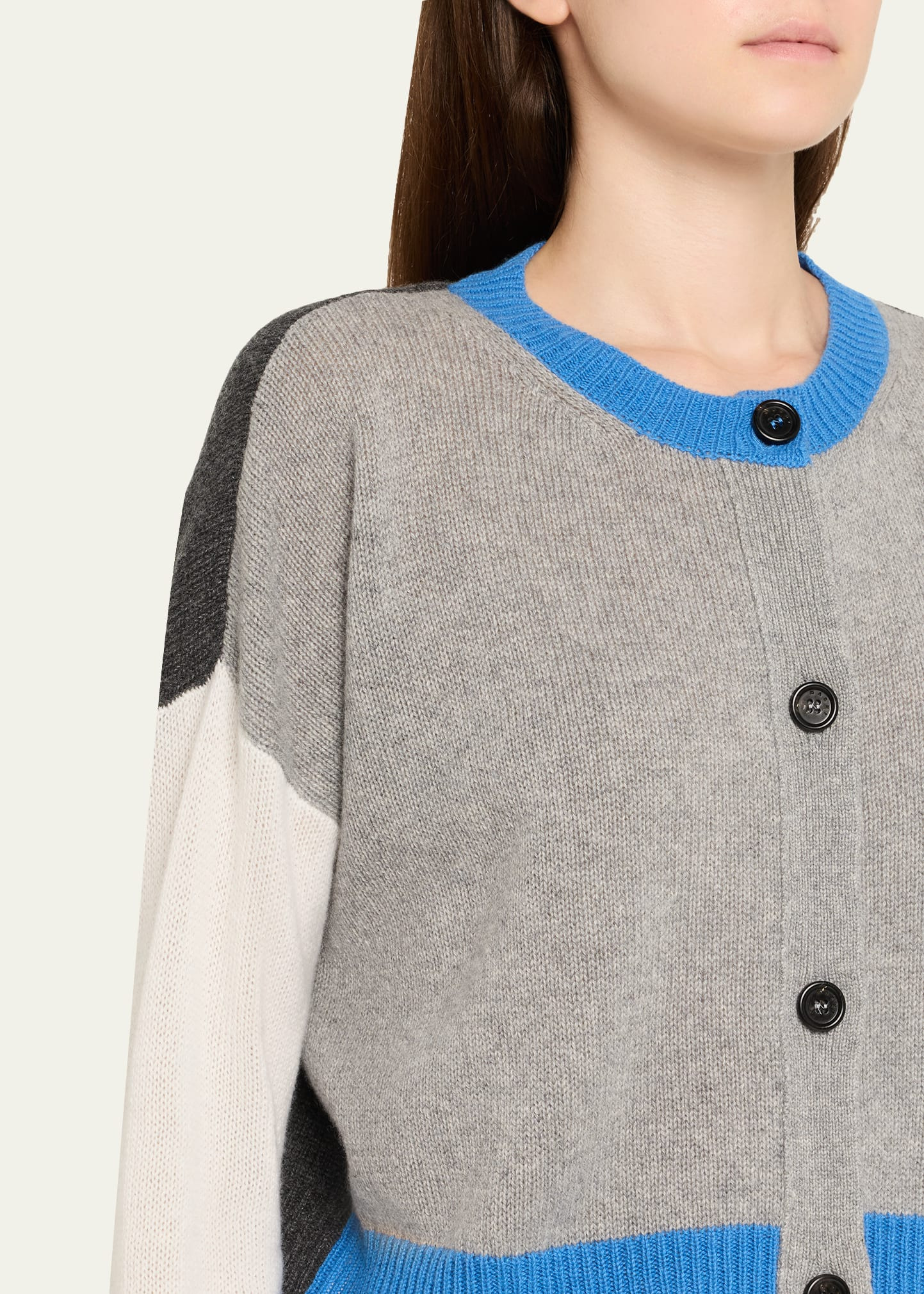 Colorblock Cashmere Crewneck Cardigan - 5