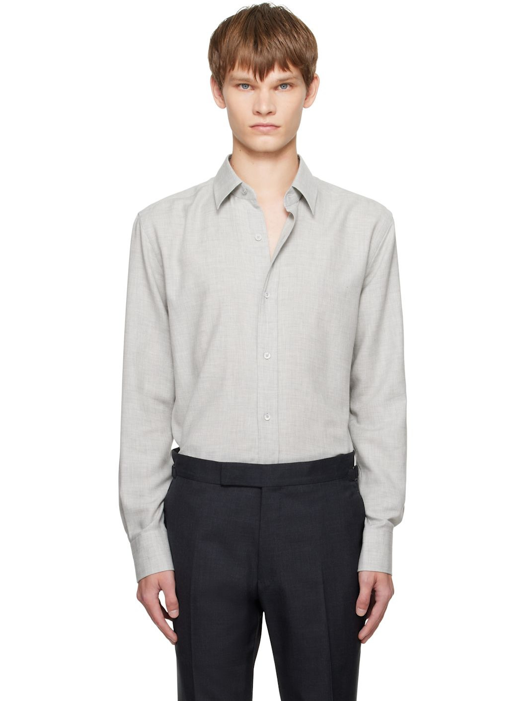 Gray Cashmere Melange Fluid Fit Shirt - 1