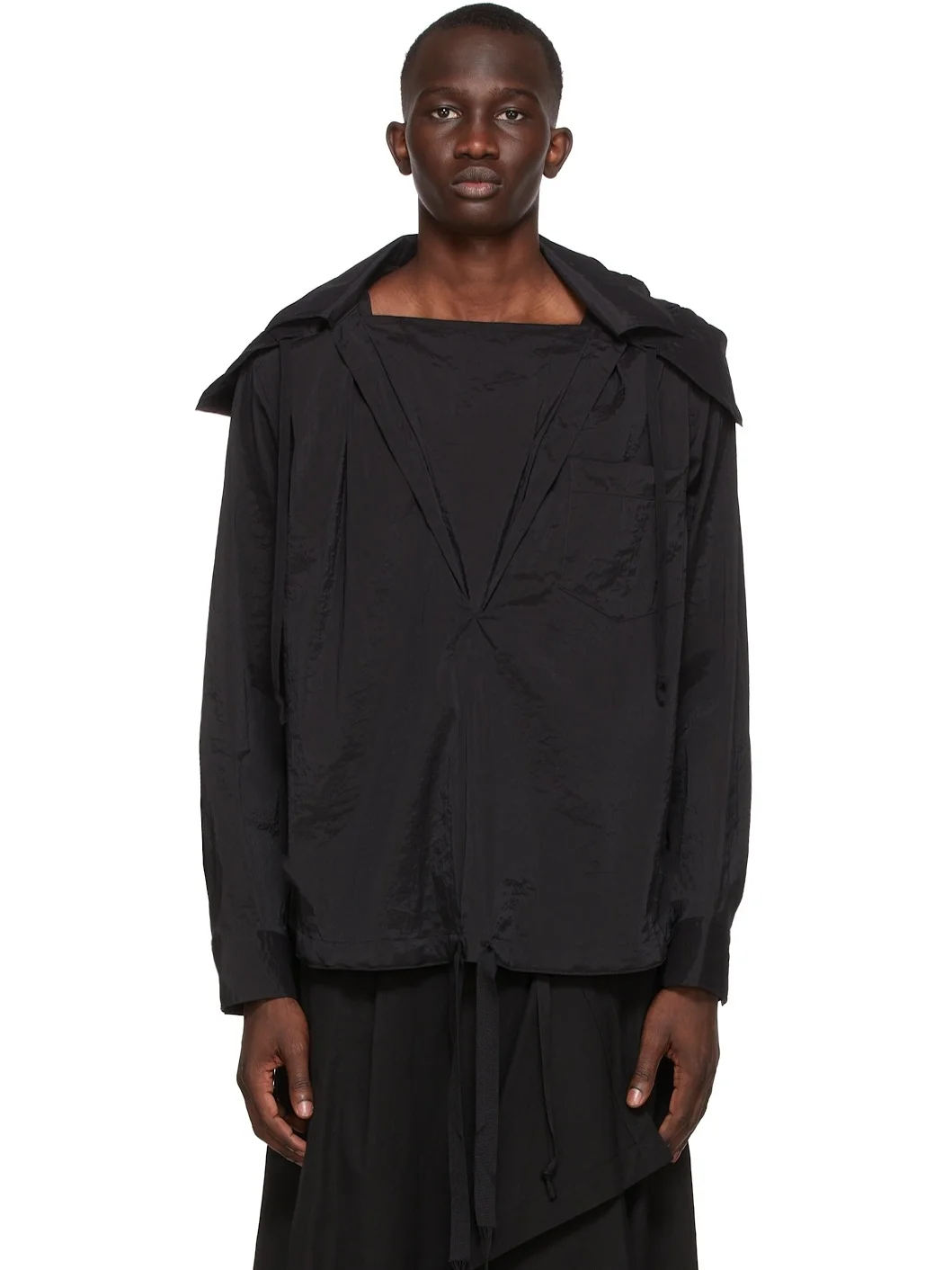 Black Crinkled Nylon Hoodie - 1