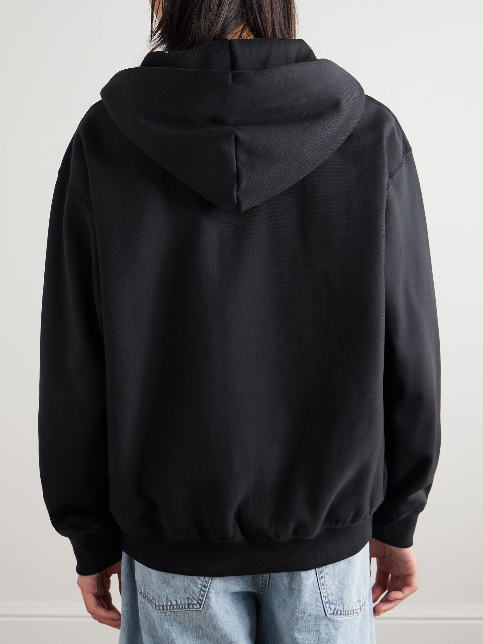 Solo Swoosh Logo-Embroidered Cotton-Blend Jersey Hoodie Black - 3