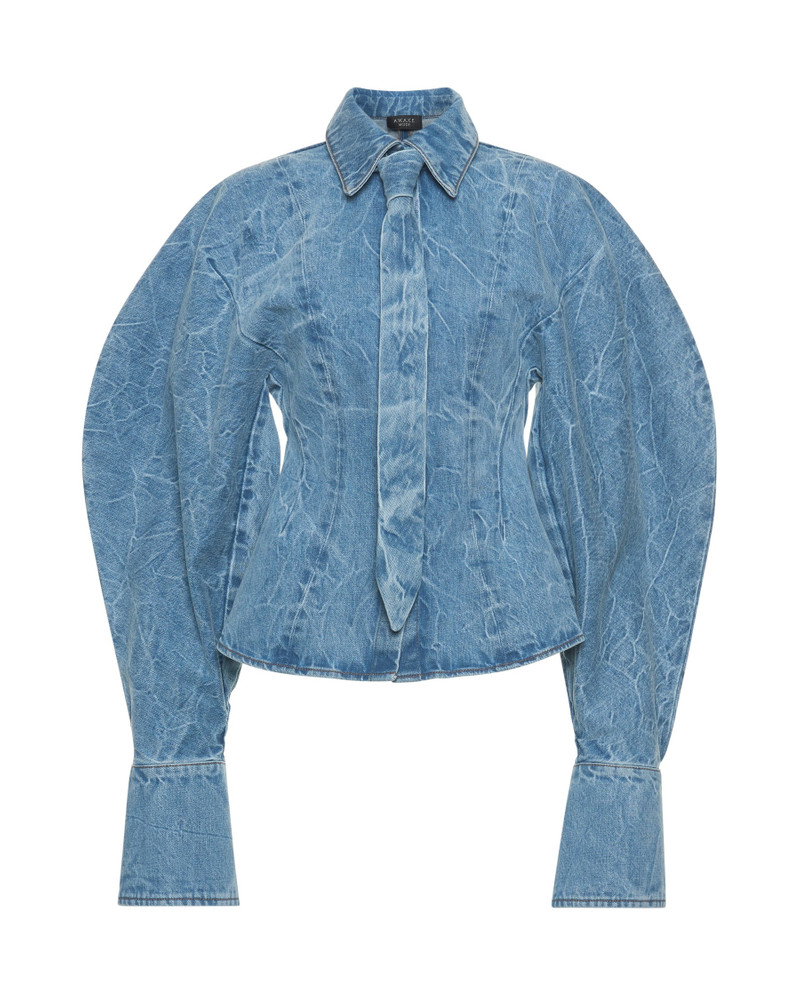 PUFF SLEEVE SHIRT INDIGO ACID WASH 11