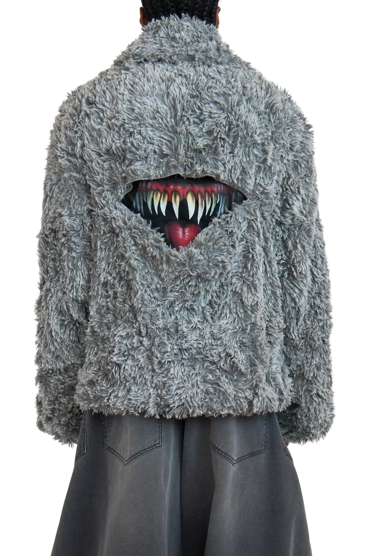 Doublet Sinister Mouth Faux Fur Jacket Grey - 2