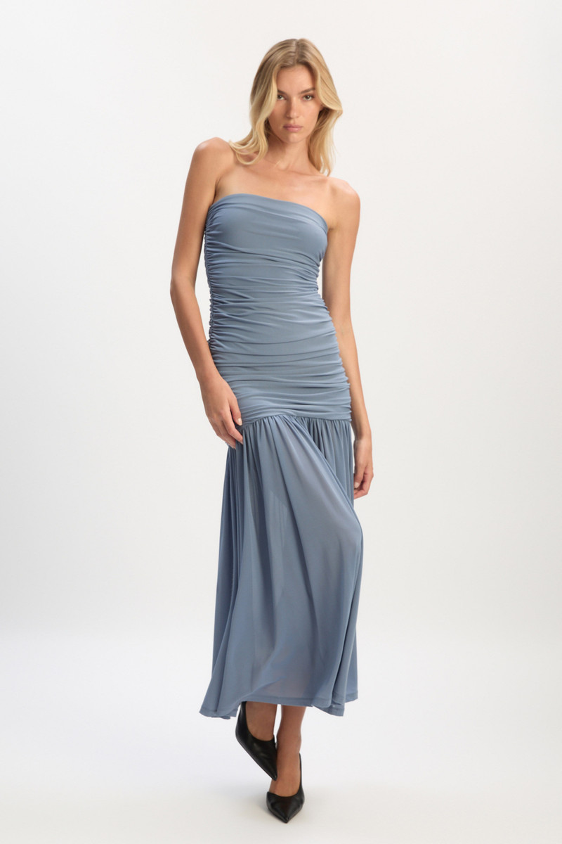 BARDOT Solana Mesh Maxi Dress In Dusty Blue outlook