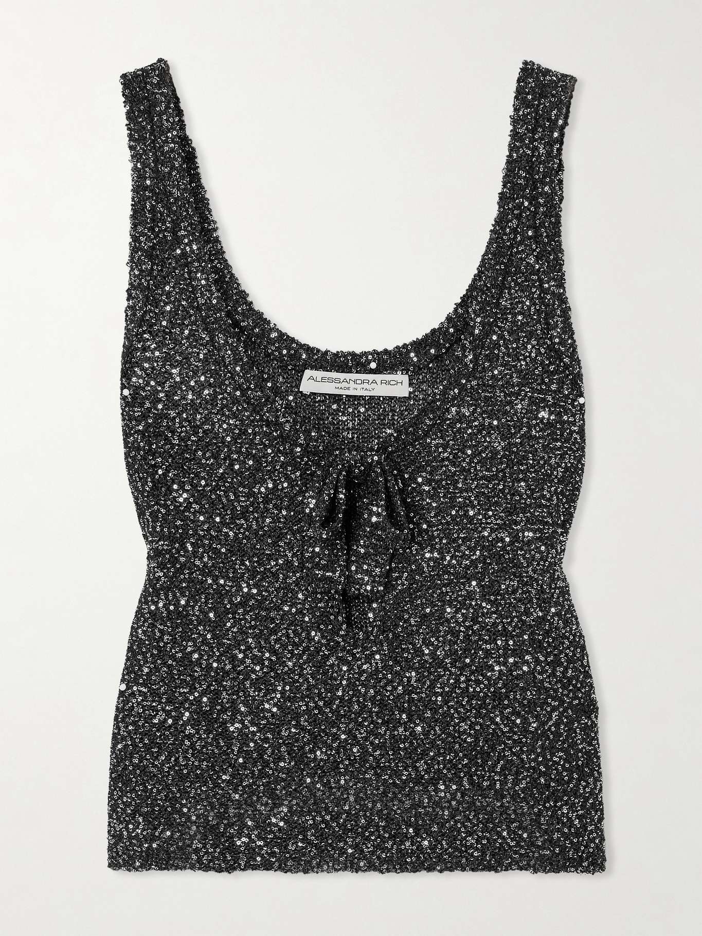 Tie-detailed sequined knitted tank Black - 1