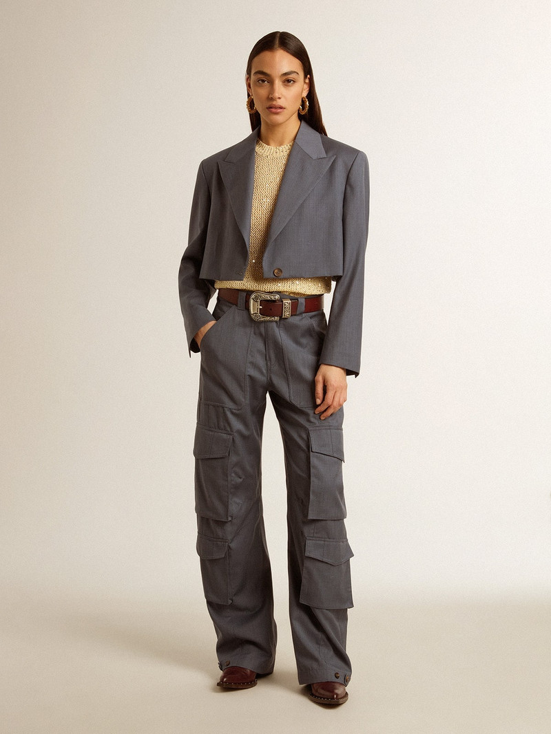 Women's cargo pants in baby blue wool 3