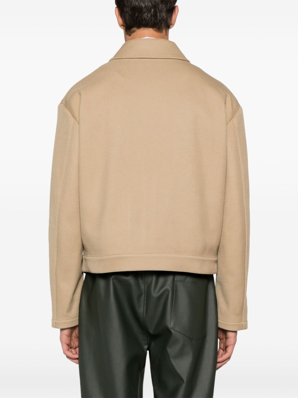 logo-embroidered herringbone shirt jacket - 4