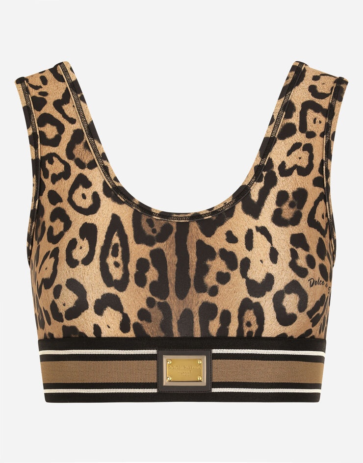 Leopard-print spandex/jersey crop top - 1