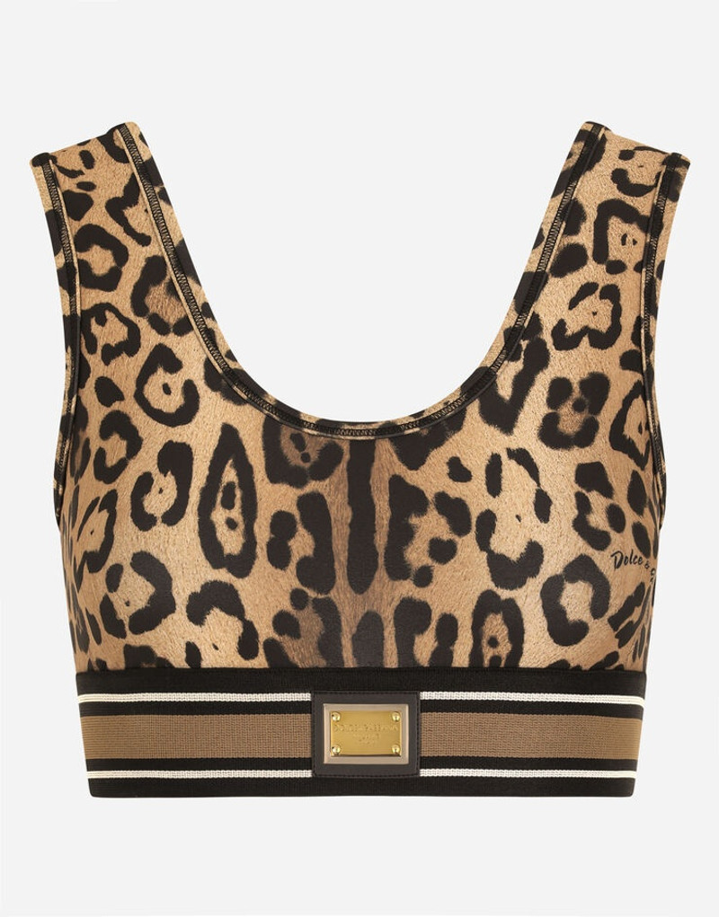 Leopard-print spandex/jersey crop top 1