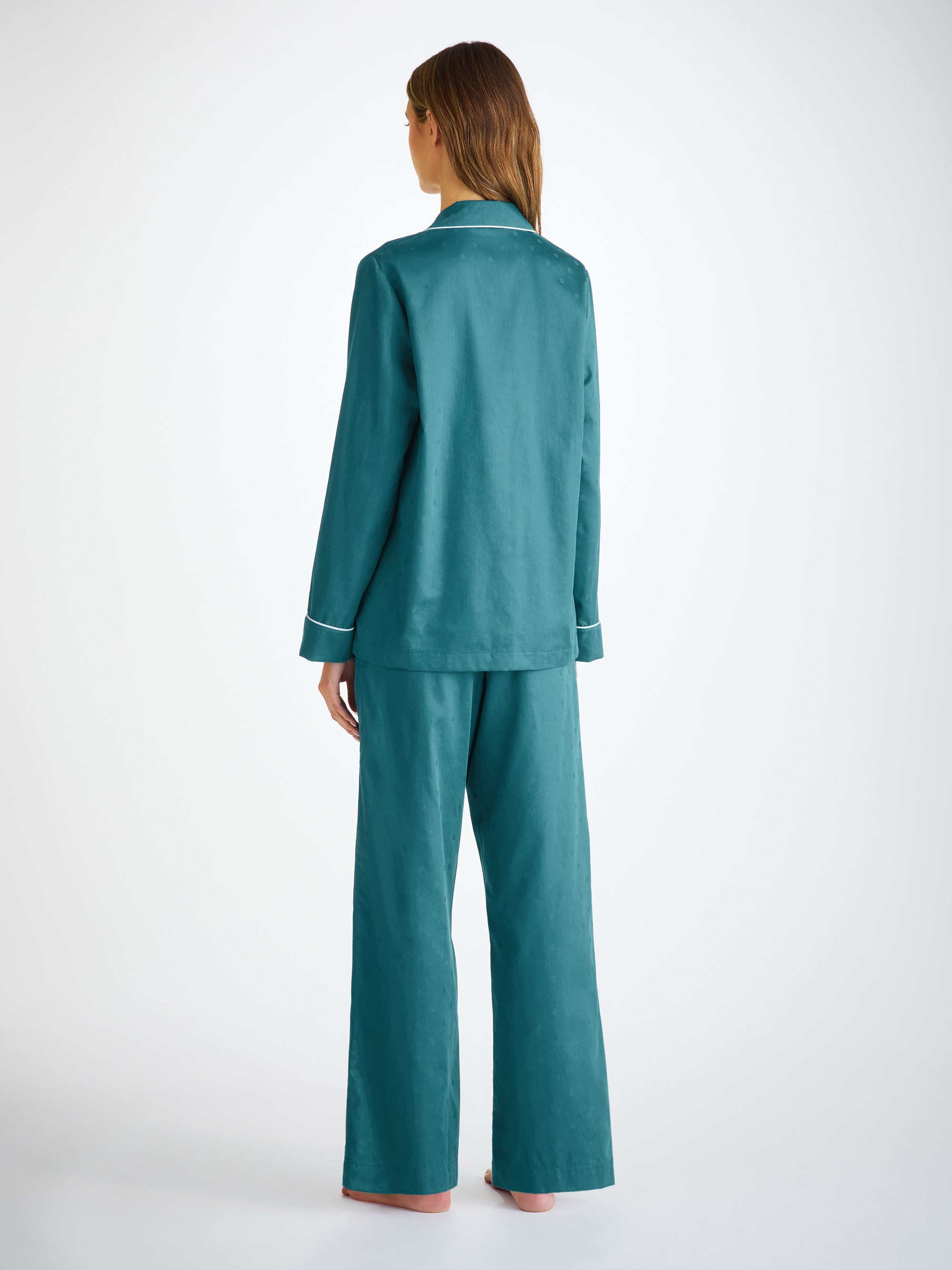 Women's Pajamas Cotton Jacquard Jungle Green Paisley Motif - 4