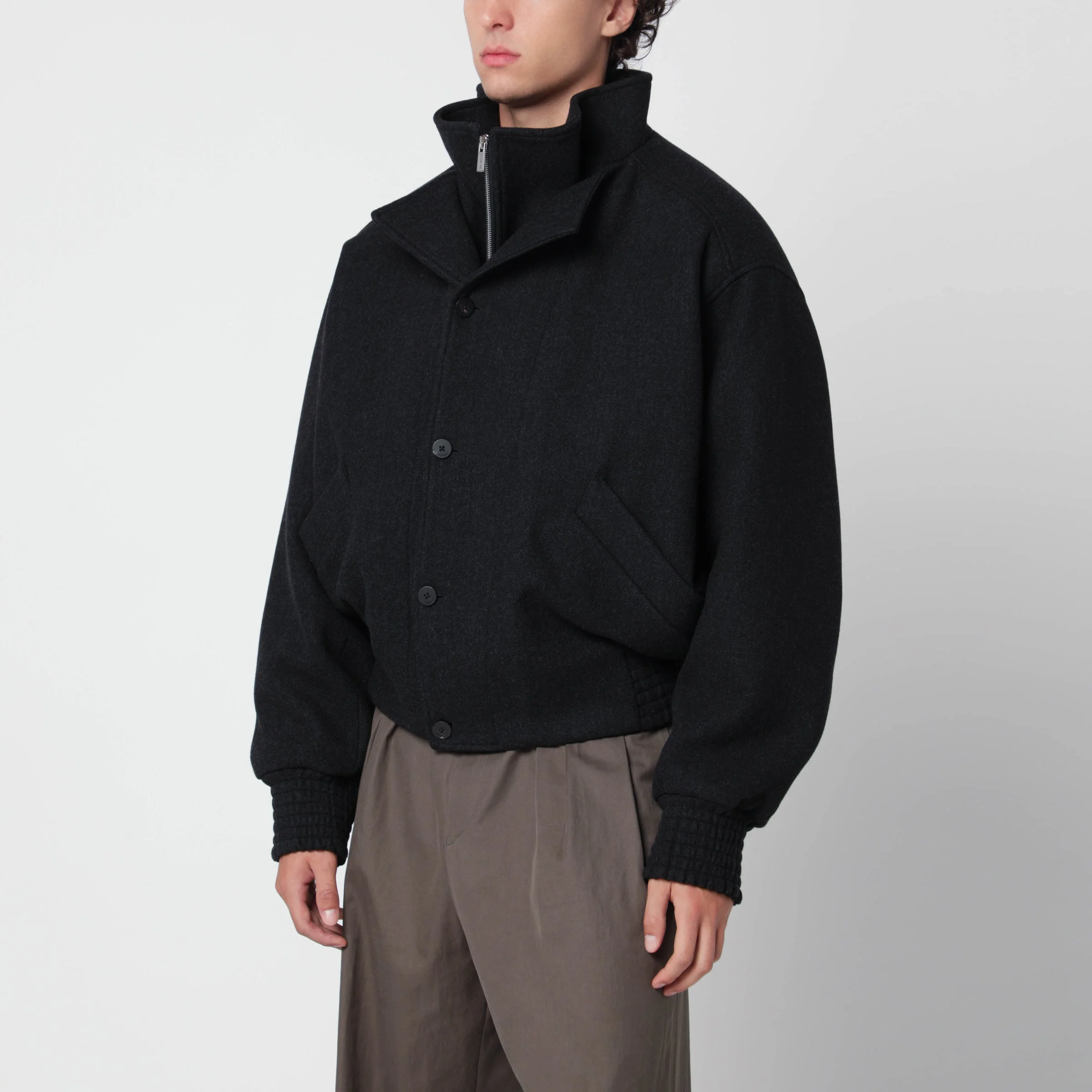 Dark grey bomber jacket in wool blend - 1