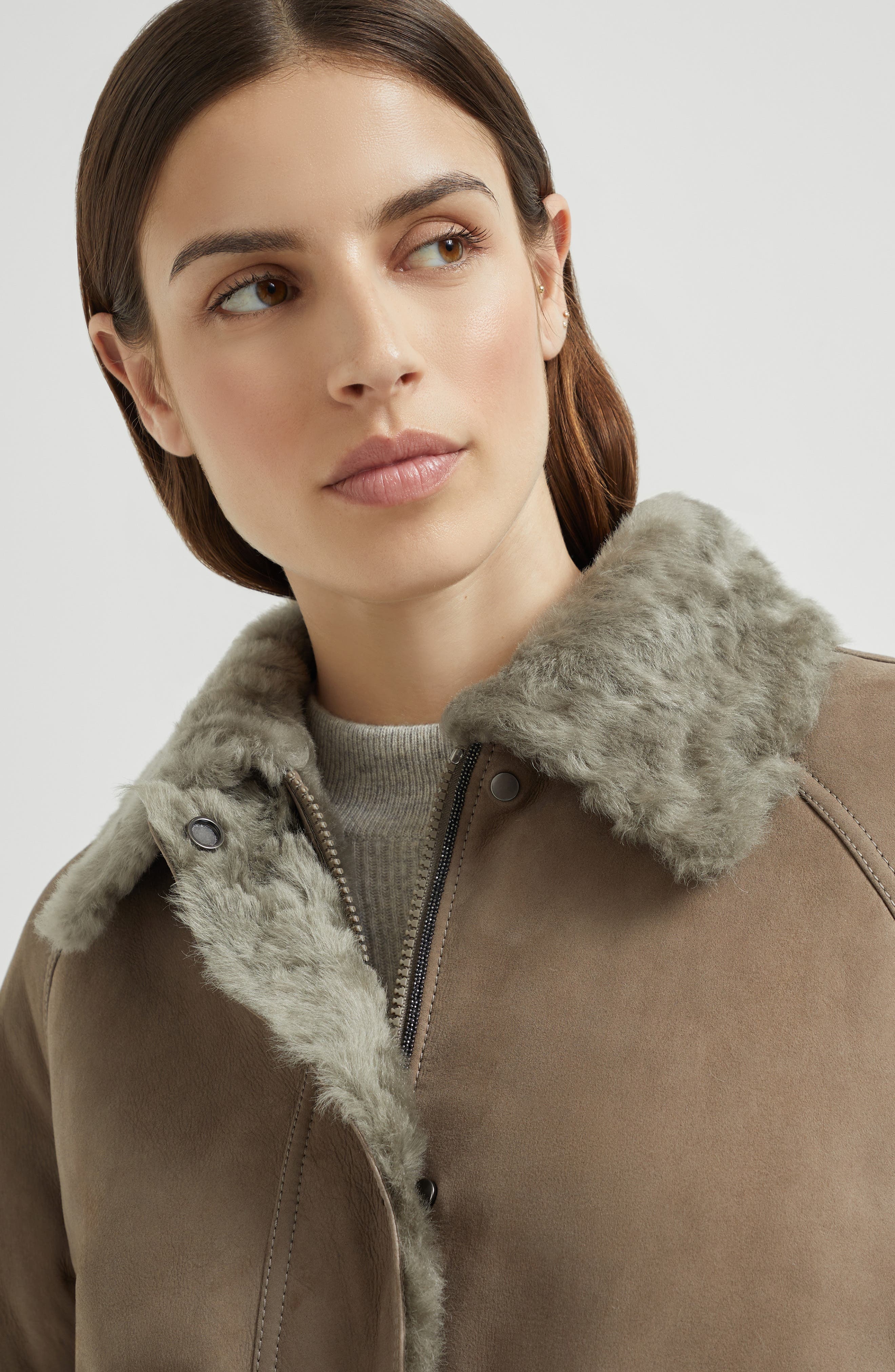 Brunello Cucinelli Fuzzy shearling outerwear jacket in Light Brown at Nordstrom - 4