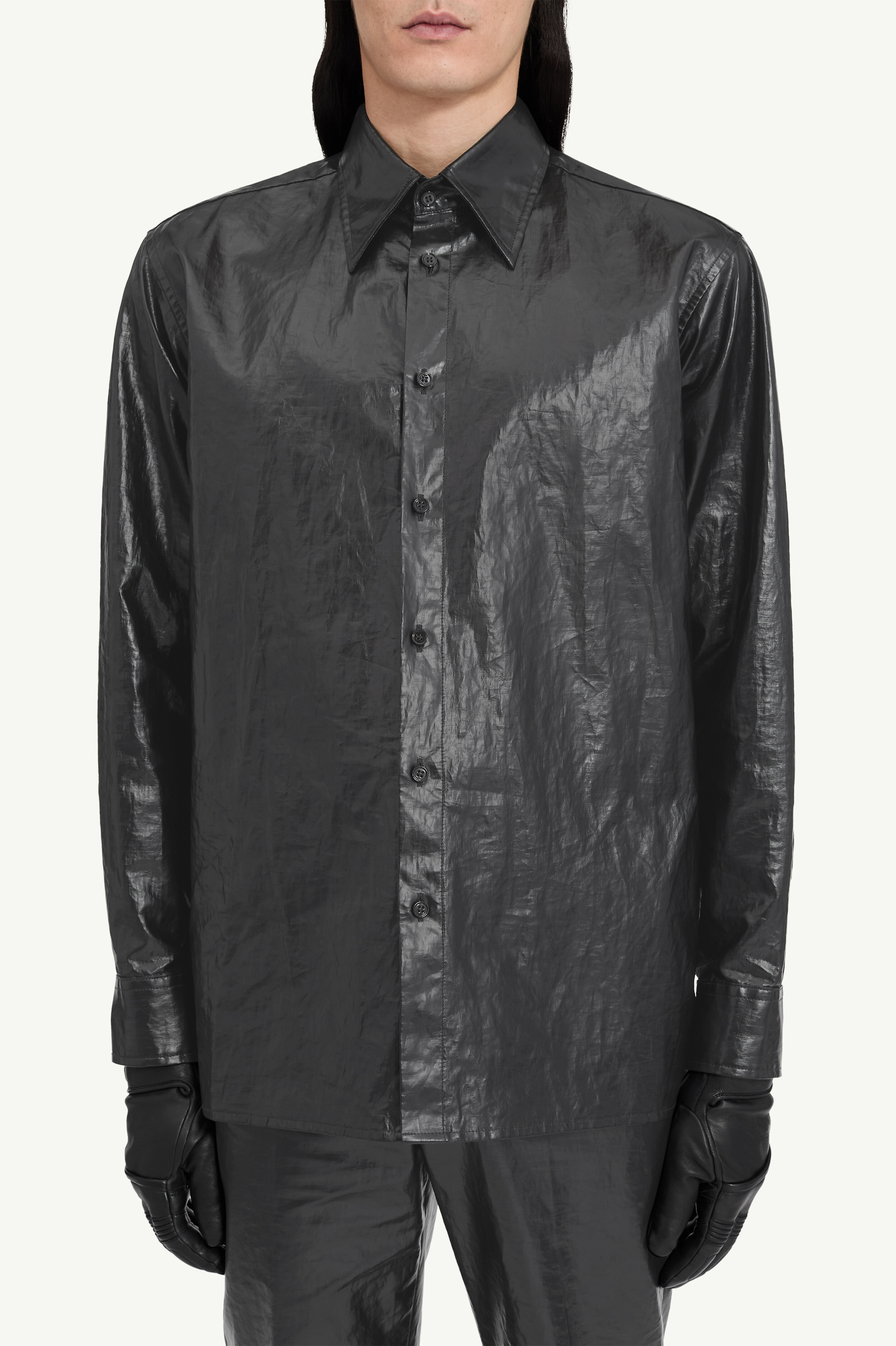 Shiny coated linen shirt - 5