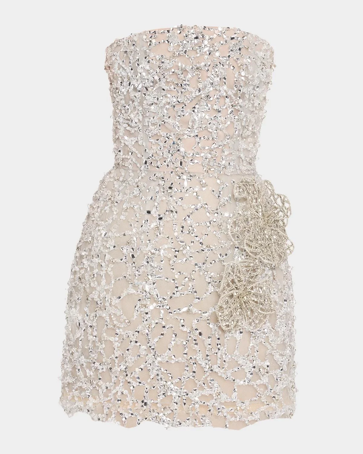Crystal Leaves Embroidered Strapless Mini Dress - 1