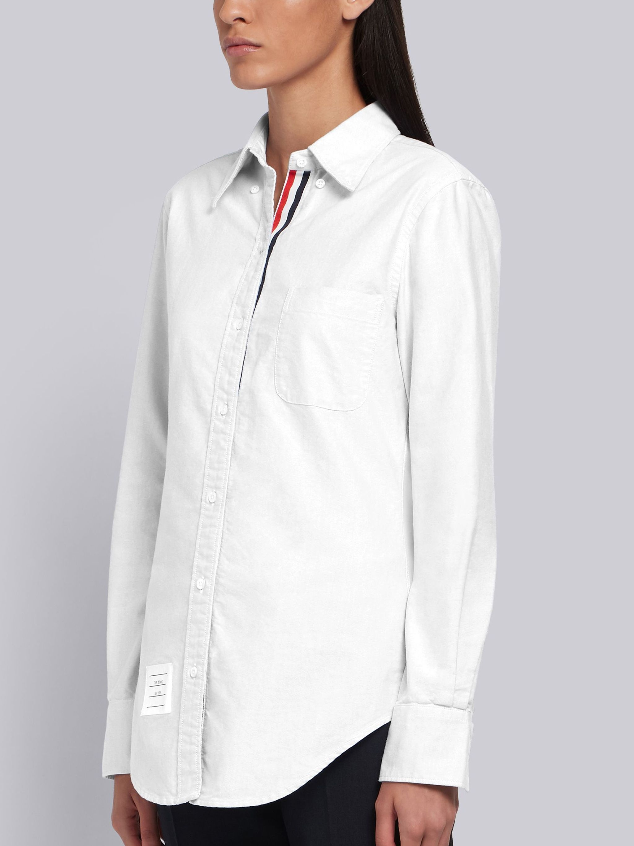 White Classic Oxford Grosgrain Placket Long Sleeve Shirt - 3