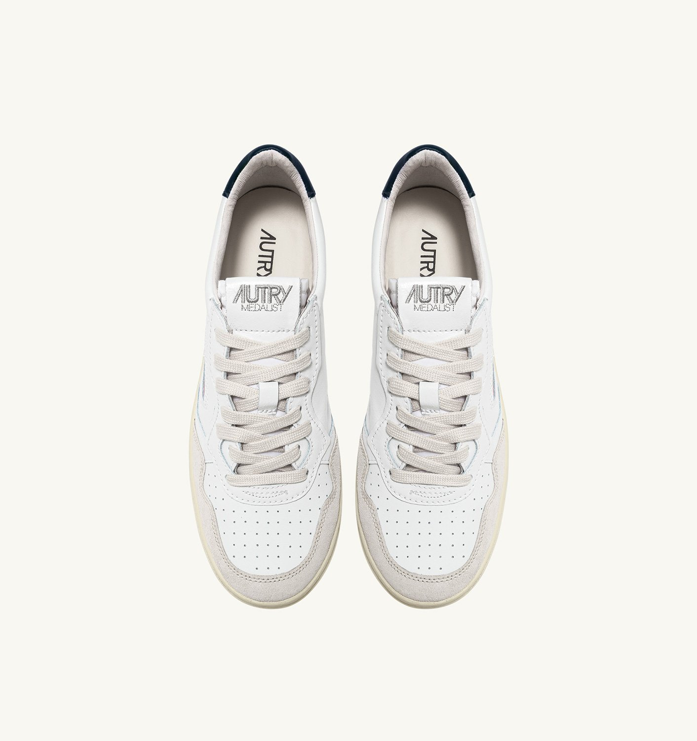 MEDALIST LOW SNEAKERS IN WHITE AND BLUE LEATHER AND BEIGE SUEDE - 5