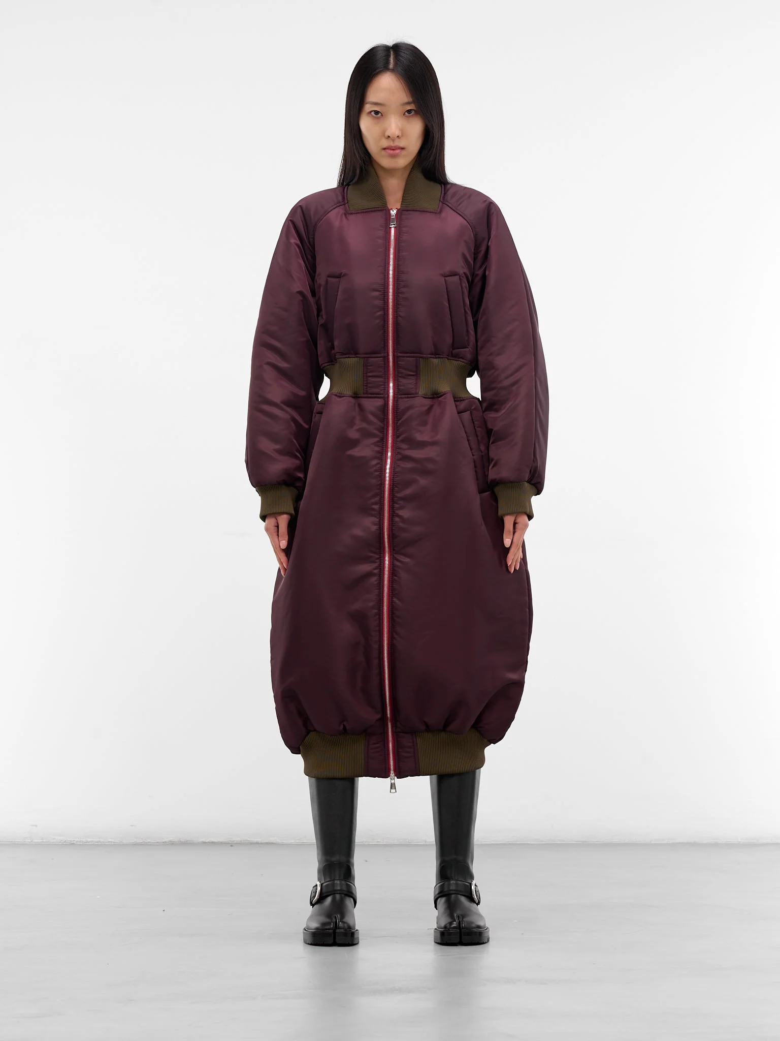 Burgundy Puffy Bomber Coat - 1