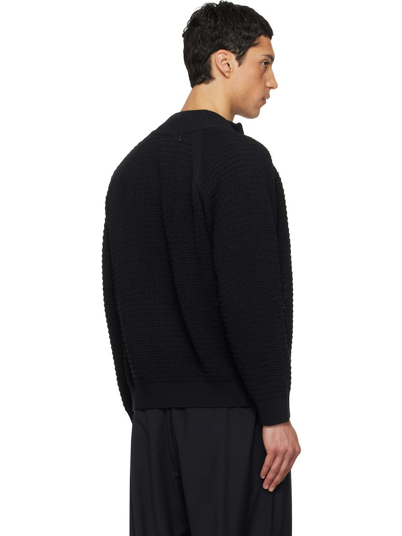 Black Open Knit Zip-Up Cardigan 3