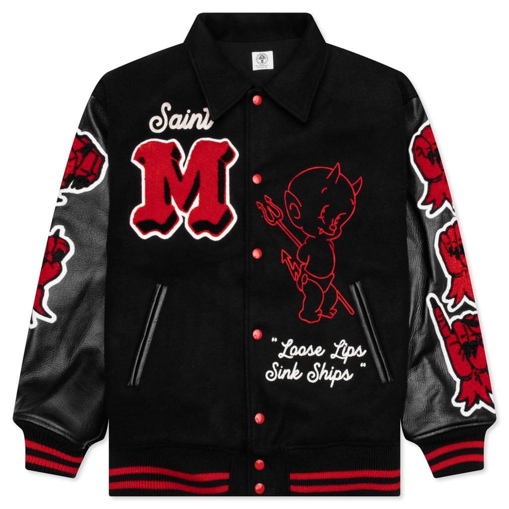 SAINT MICHAEL DEVIL VARSITY JACKET - BLACK - 1