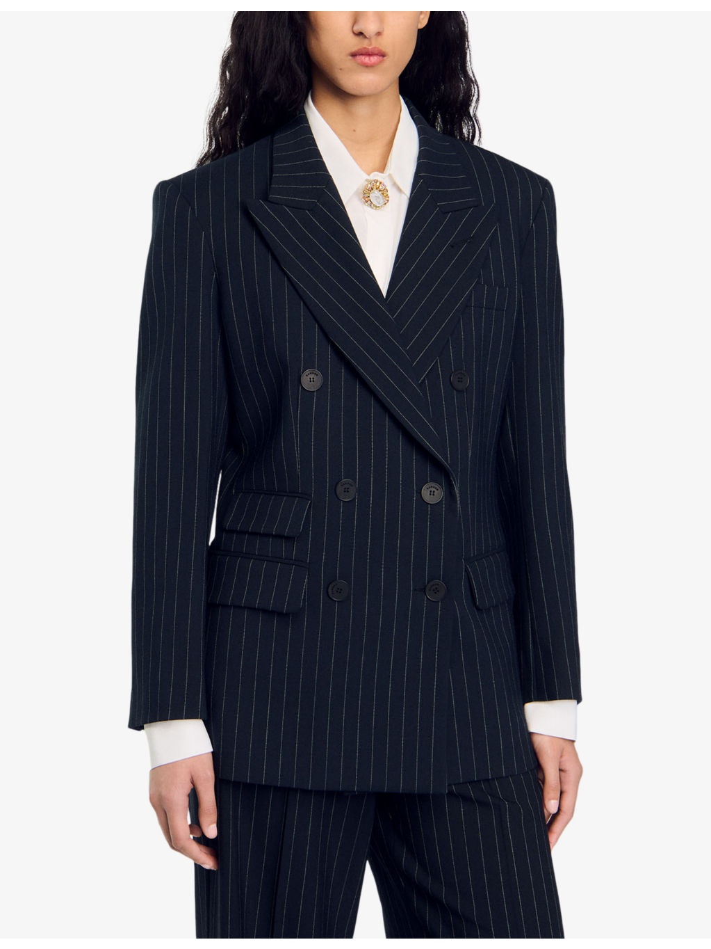 Stripe double-breasted woven blazer - 3