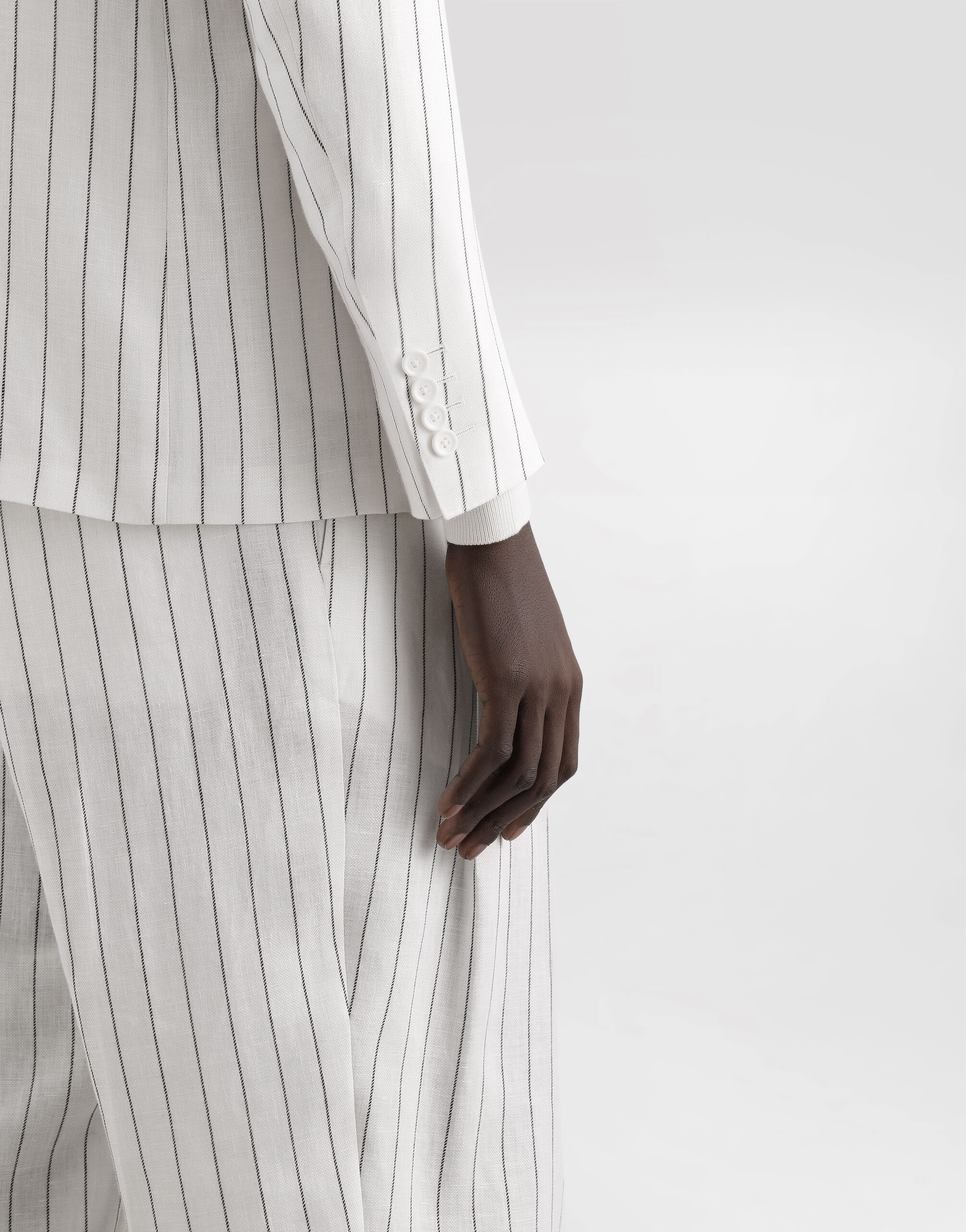 Single-breasted pinstripe linen-blend jacket - 6