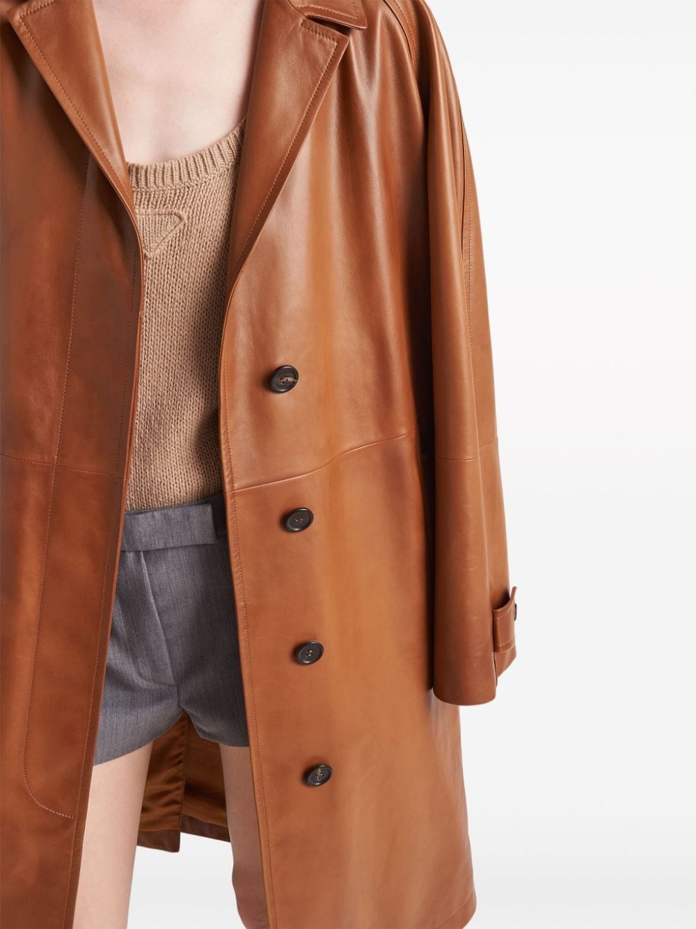 belted leather trench coat - 6