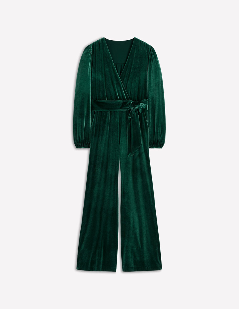Jersey Velvet Wrap Jumpsuit-Emerald Night 1