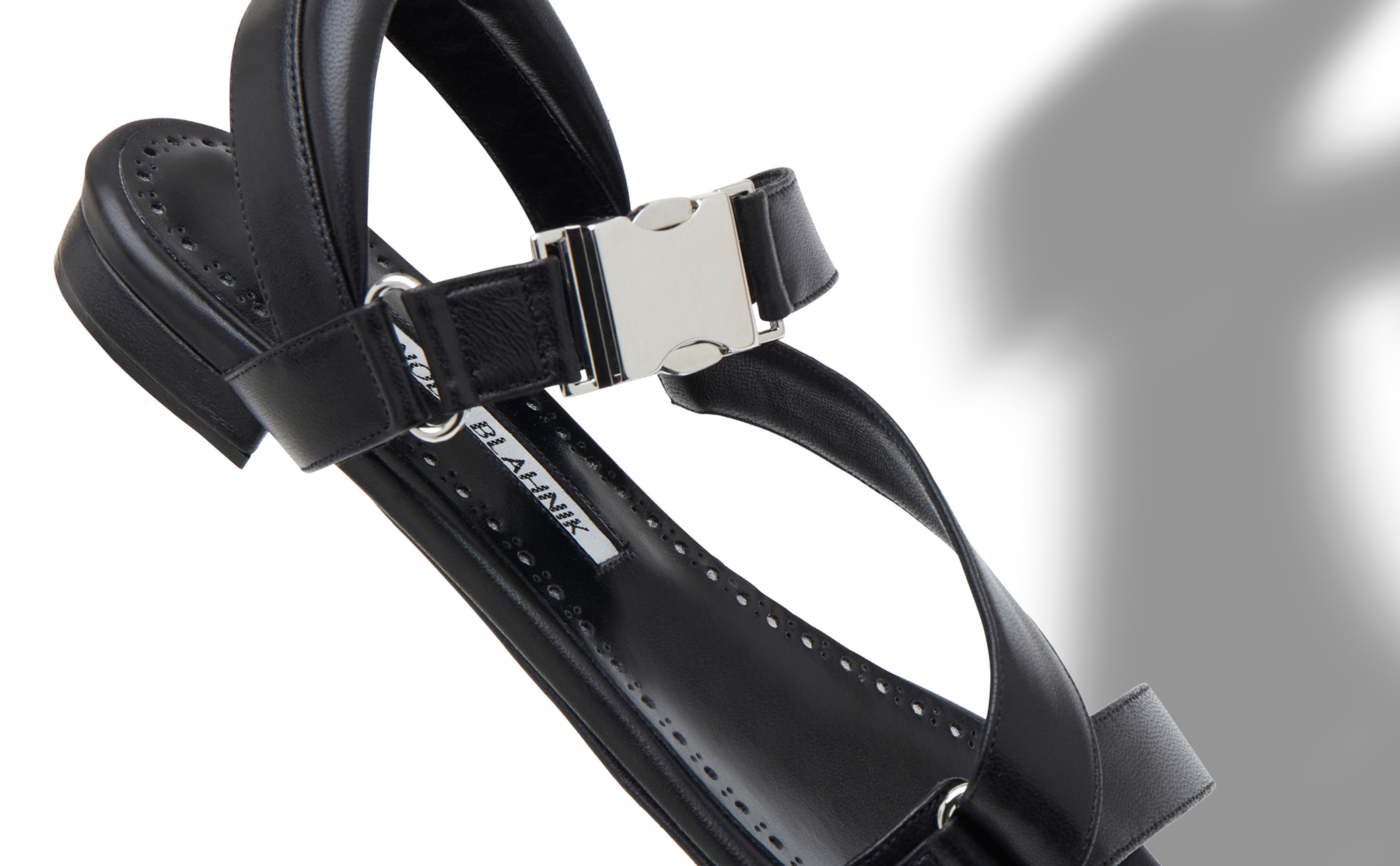 Black Nappa Leather Buckle Detail Flat Sandals - 4