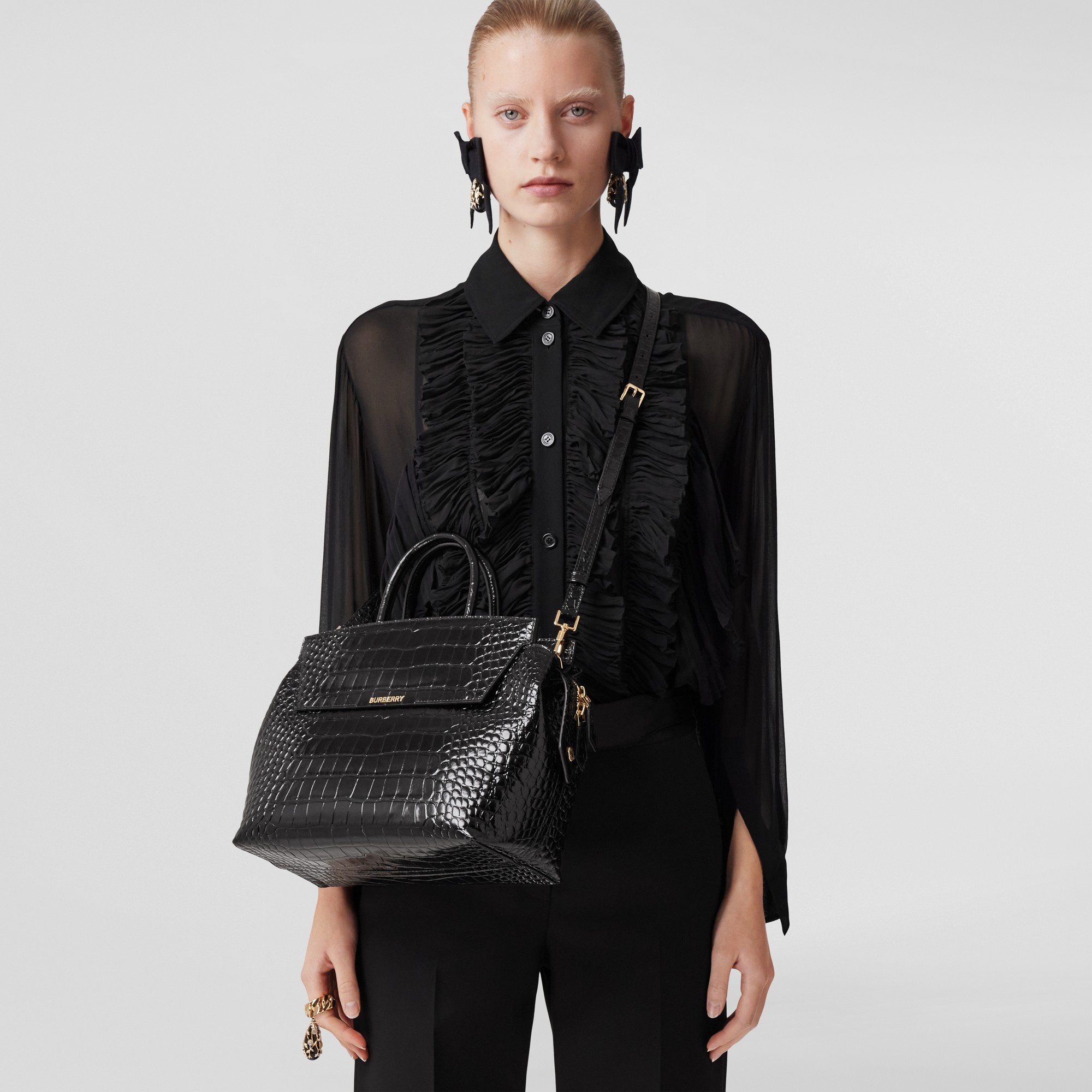 Embossed Leather Medium Catherine Bag - 9