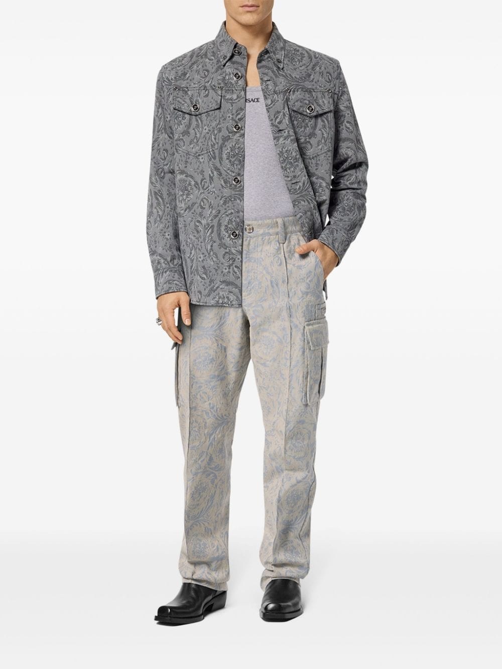 Barocco jacquard cargo trousers - 2