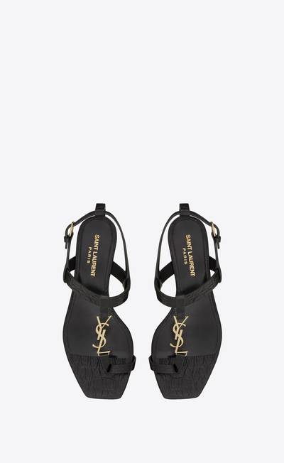 SAINT LAURENT cassandra flat sandals in crocodile-embossed leather with gold-tone monogram outlook