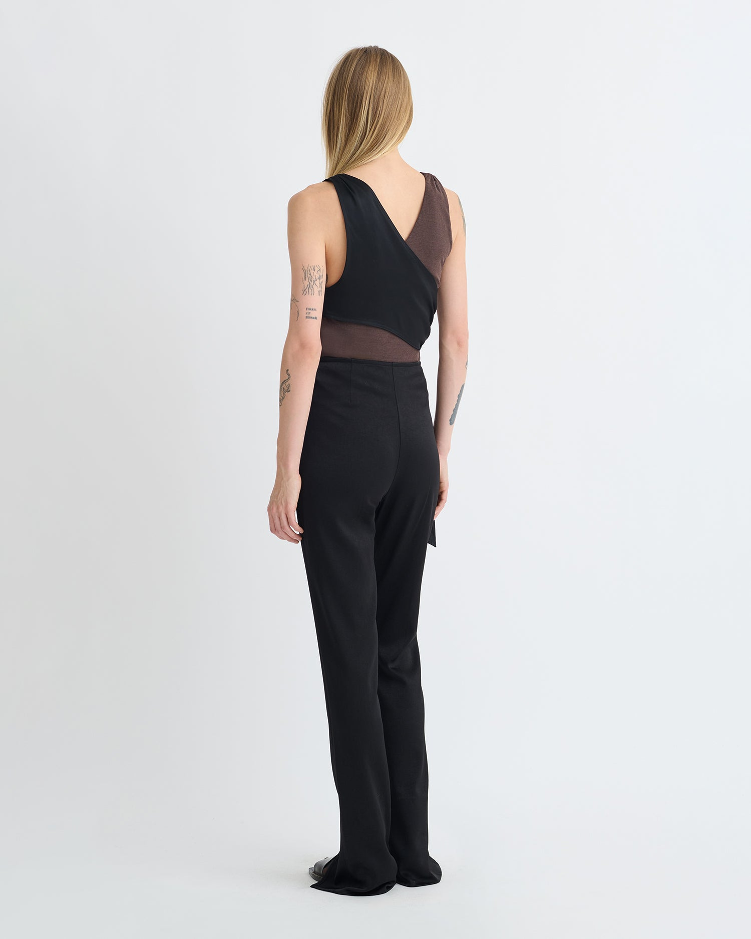 Mesh Jersey/Slip Satin Sleeveless Top - 2