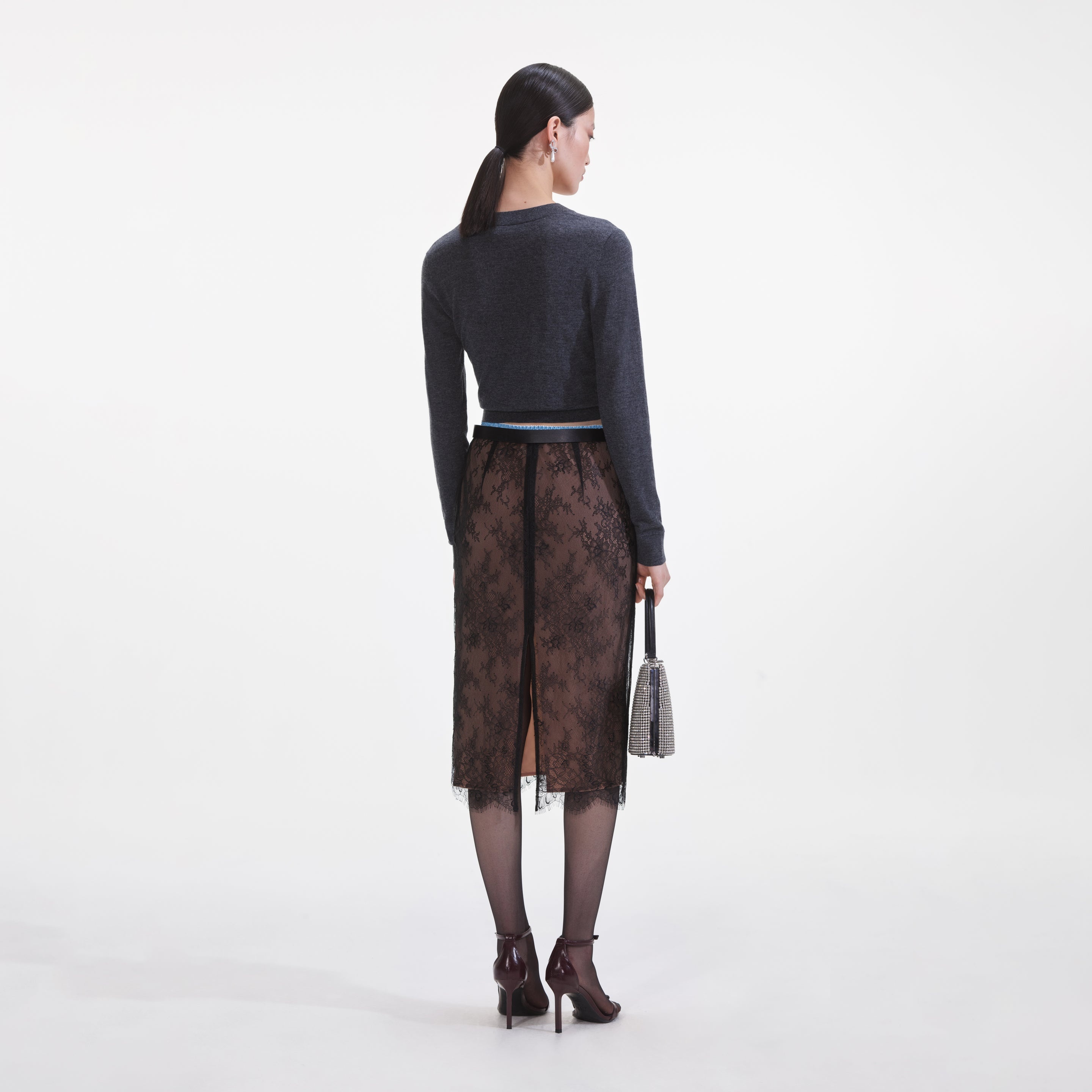 スカート SELF PORTRAIT 'Black Lace Midi' skirt Black self-portrait Black Lace Midi Skirt | REVERSIBLE