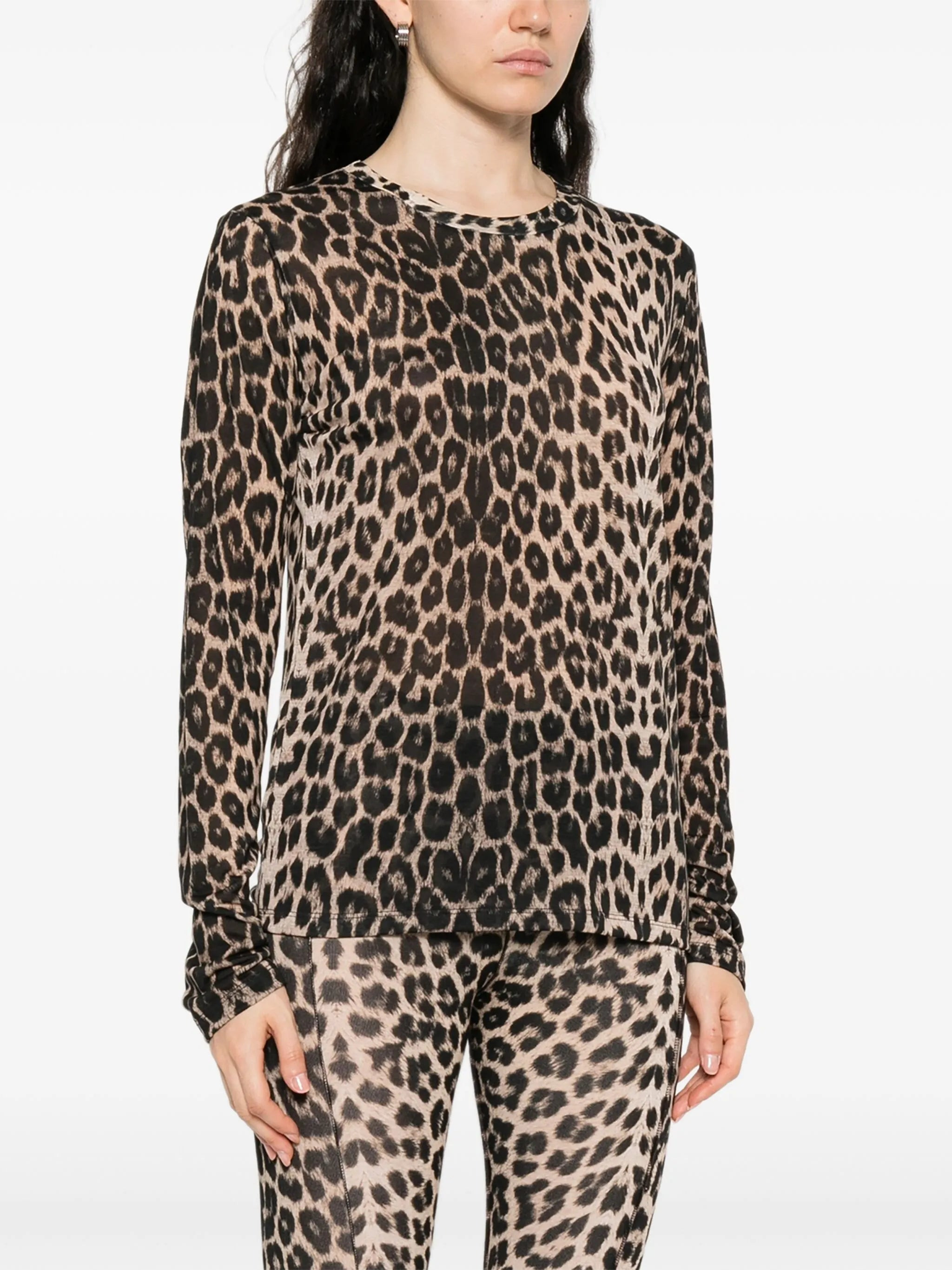 Baserange Leopard-print Bell-sleeve T-shirt - 5