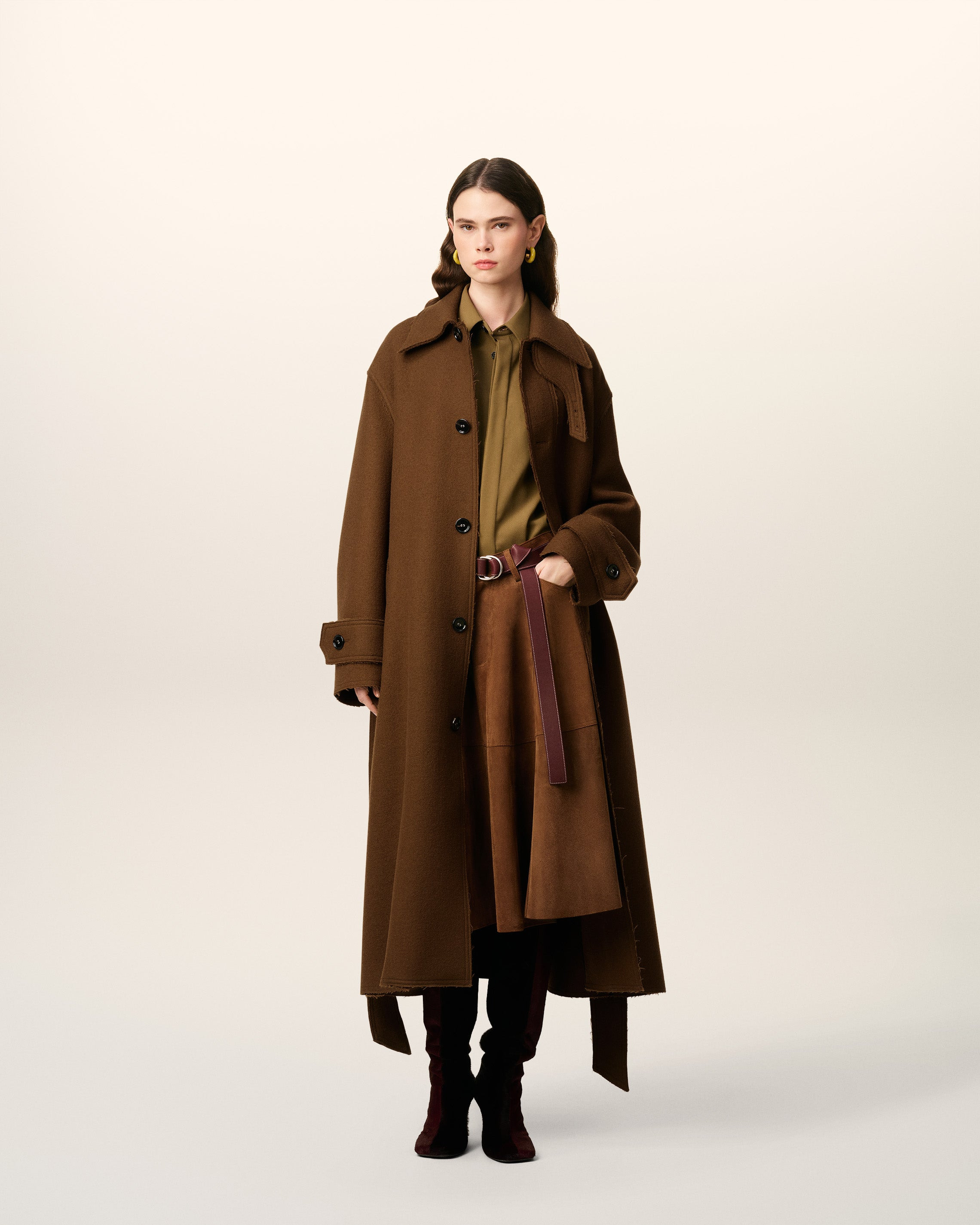 BROWN WOOL BELTED MAC - 2