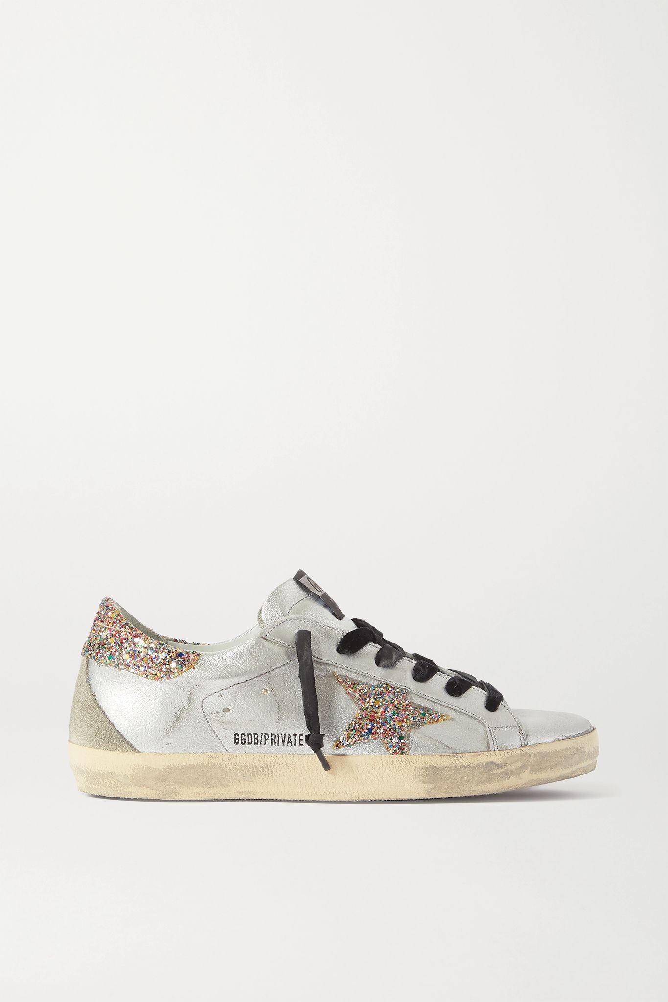 Superstar distressed glittered metallic leather sneakers - 1