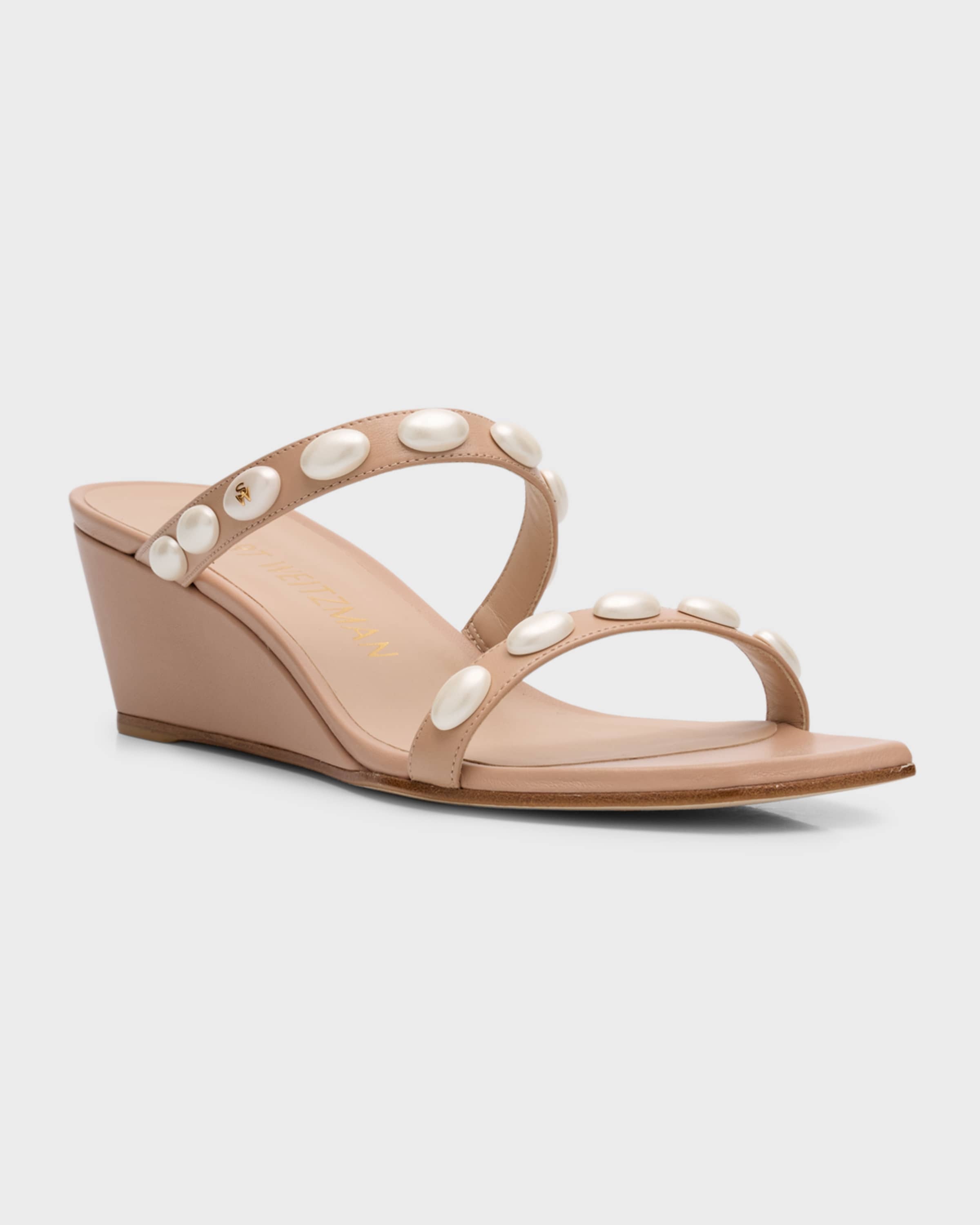 Pearlita Leather Two-Band Wedge Sandals - 5