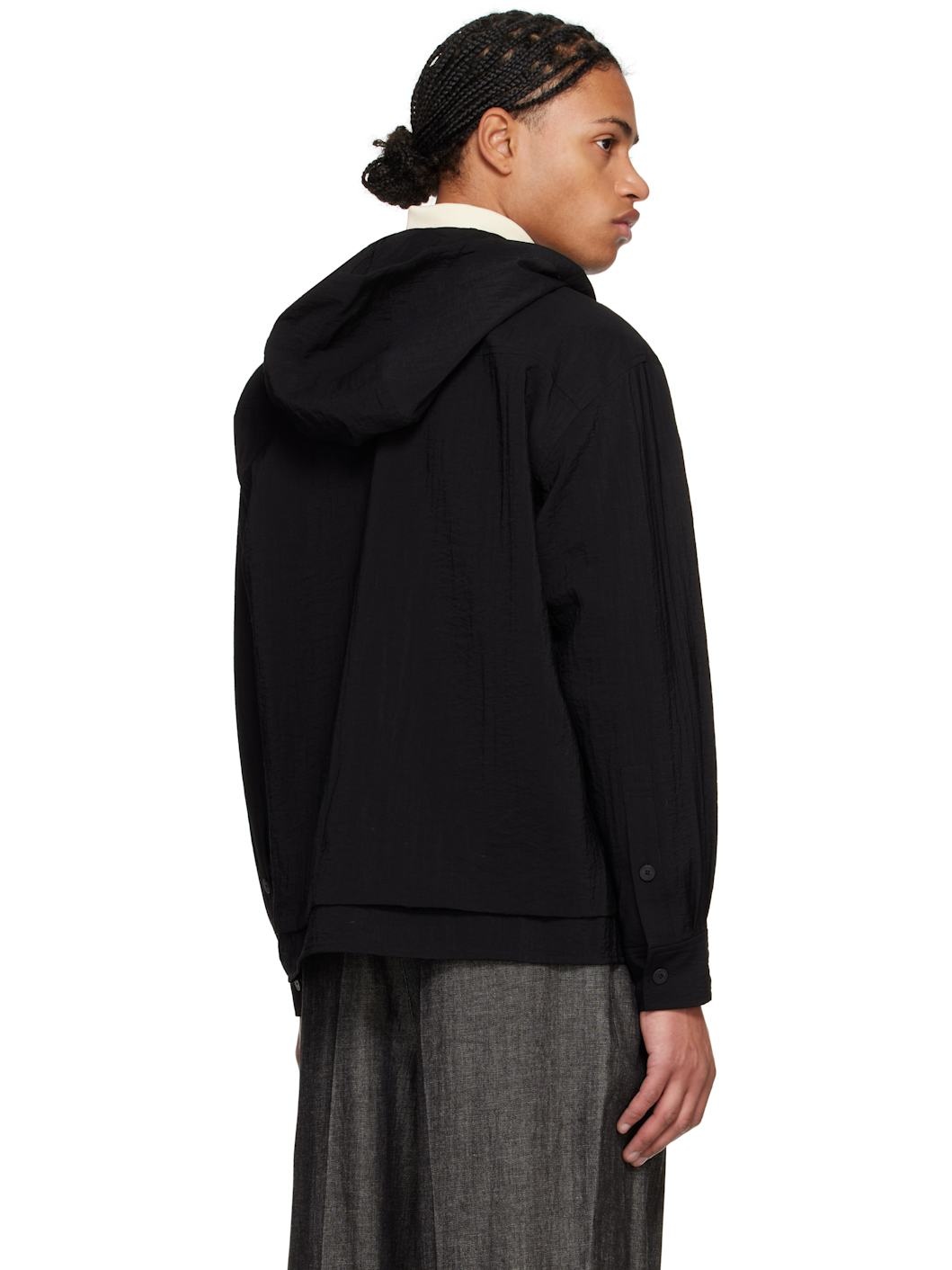 Black Double Layered Hooded Shirt - 3