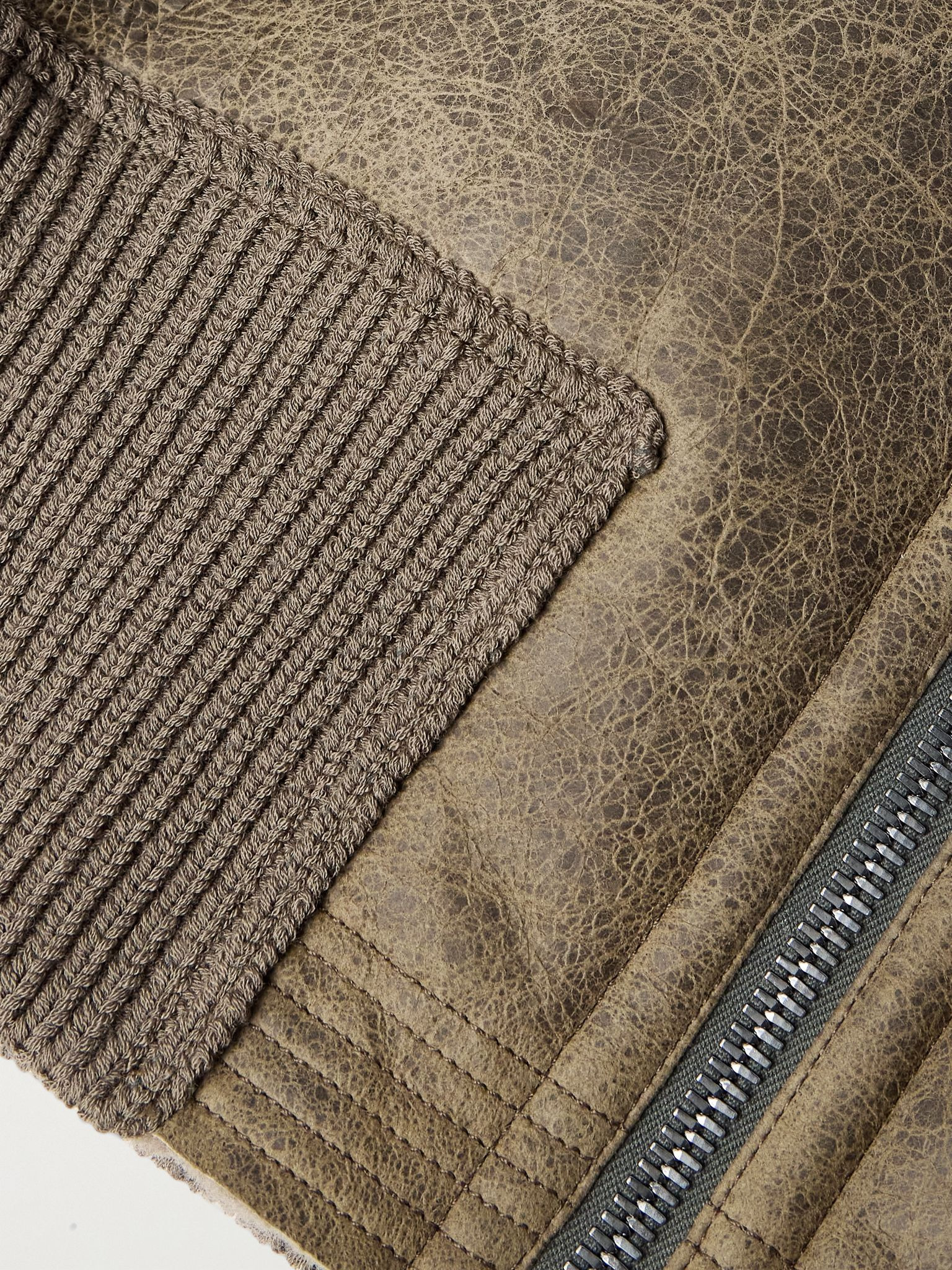 Slim-Fit Panelled Shearling Jacket Brown - 5