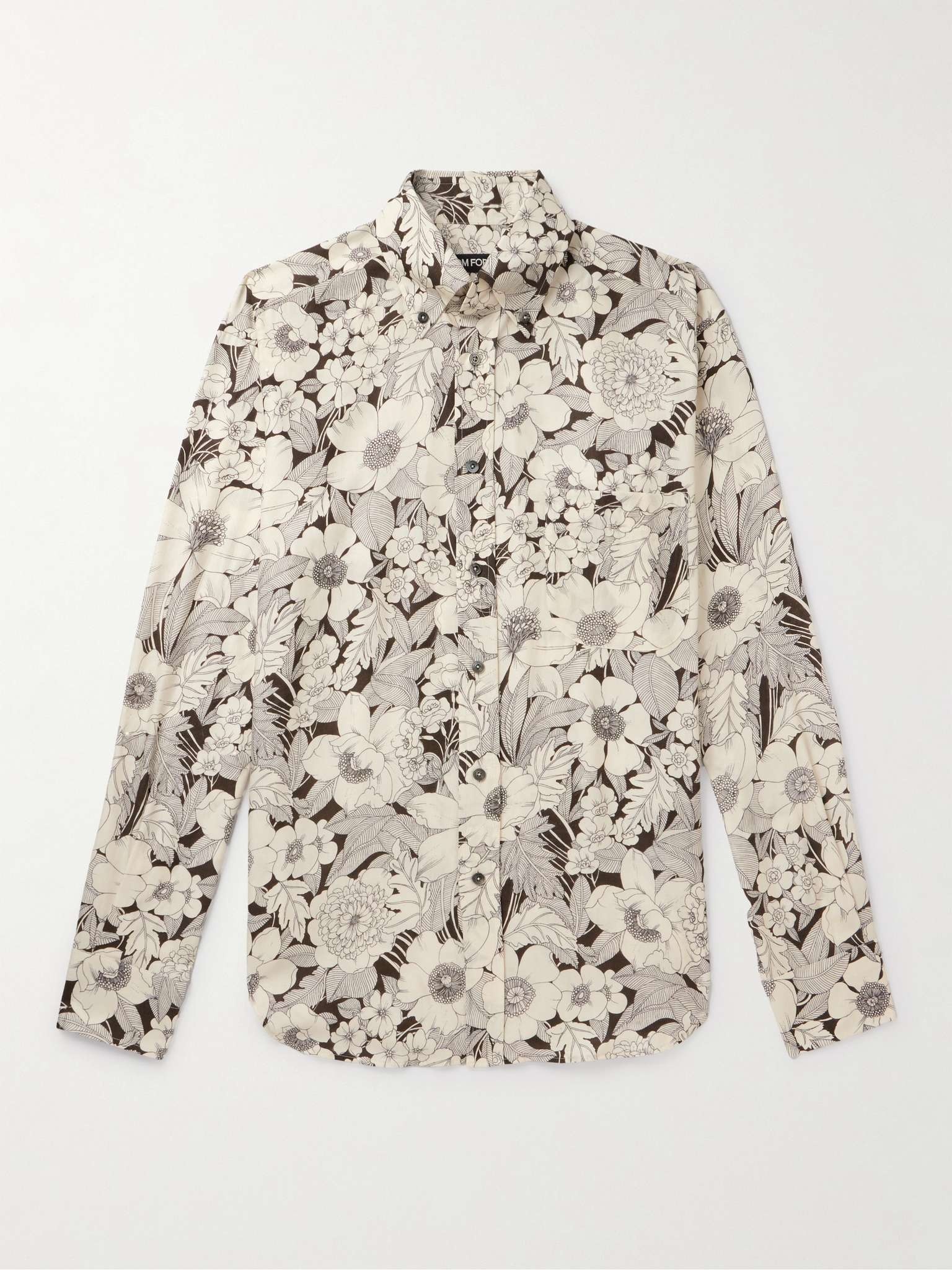 Button-Down Collar Floral-Print Lyocell Shirt - 1