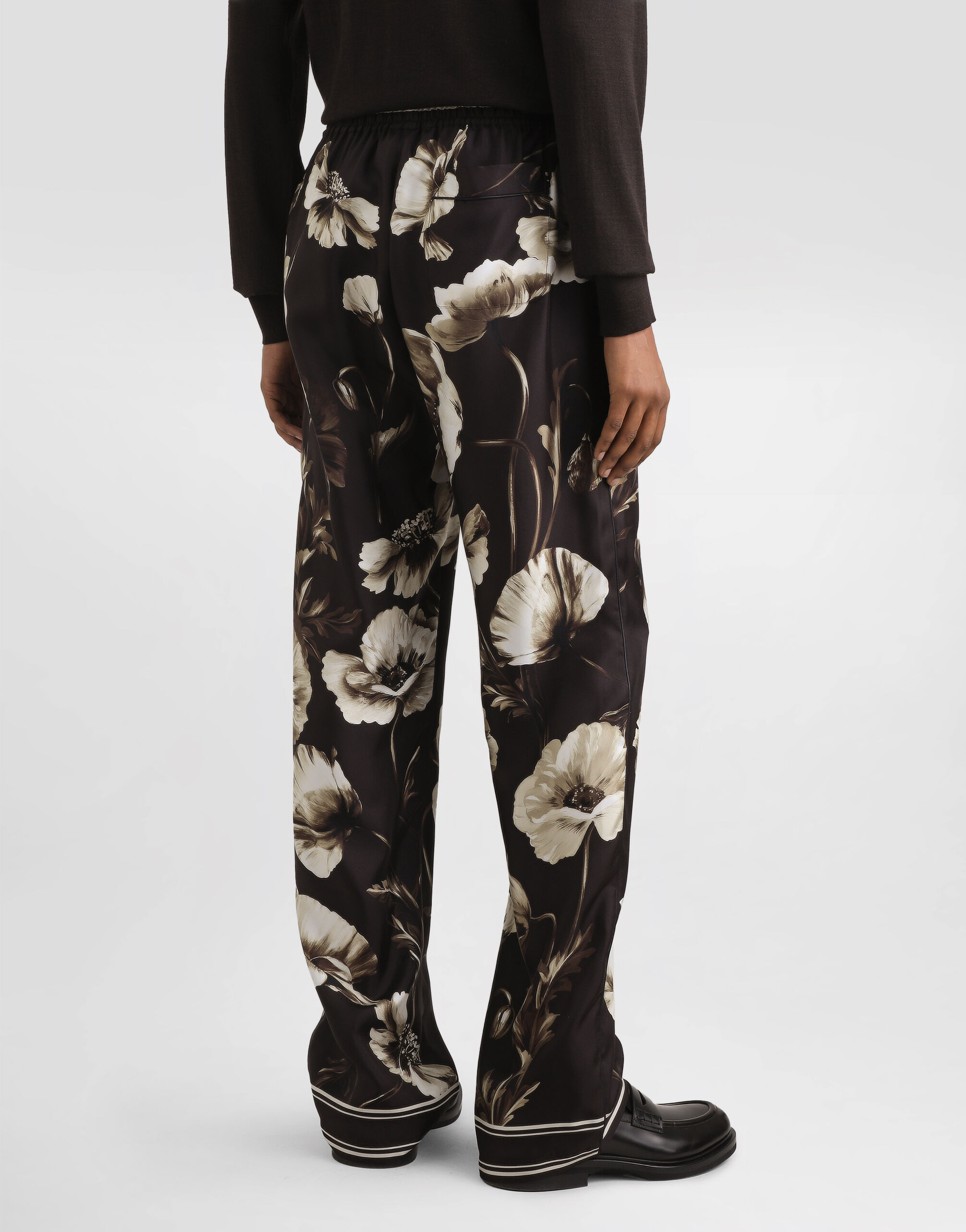 Poppy-print silk twill trousers - 2