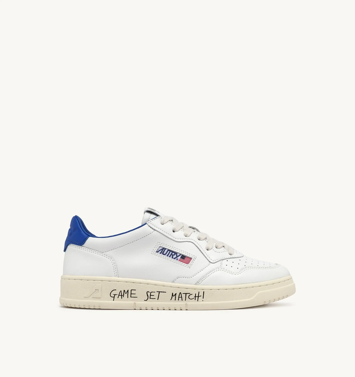 MEDALIST LOW SNEAKERS IN WHITE AND PALACE BLUE LEATHER WITH LETTERING - 1